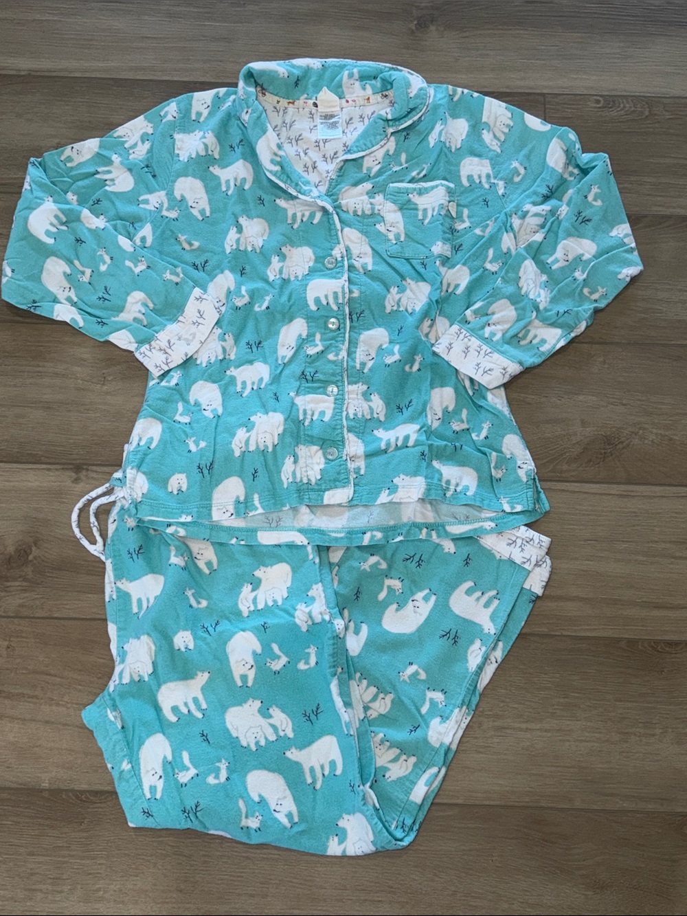 Munki Munki womans Polar Bear Print Pajama Set - Aqua size medium